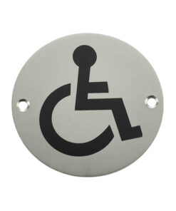 Disability Pictogram Sign (75mm Diameter), Satin Aluminium