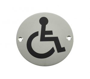 Disability Pictogram Sign (75mm Diameter), Satin Aluminium