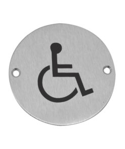 Disability Pictogram Sign (75mm Diameter), Satin Stainless Steel