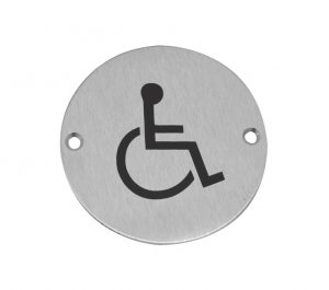 Disability Pictogram Sign (75mm Diameter), Satin Stainless Steel