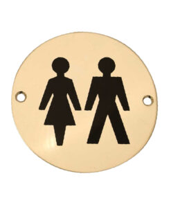 Unisex Pictogram Sign (75mm Diameter), Polished Brass