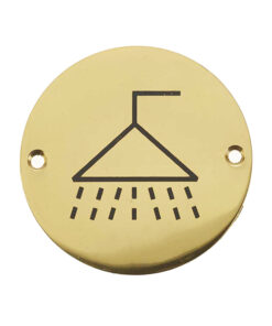 Shower Pictogram Sign (75mm Diameter), Polished Brass