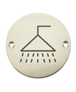 Shower Pictogram Sign (75mm Diameter), Polished Stainless Steel