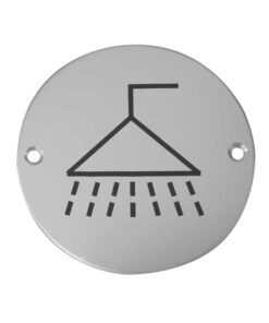 Shower Pictogram Sign (75mm Diameter), Satin Aluminium
