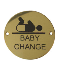 Baby Change Pictogram Sign (75mm Diameter), Polished Brass