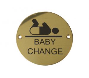 Baby Change Pictogram Sign (75mm Diameter), Polished Brass