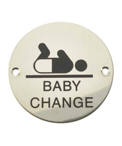 Baby Change Pictogram Sign (75mm Diameter), Polished Stainless Steel