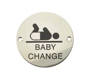 Baby Change Pictogram Sign (75mm Diameter), Polished Stainless Steel