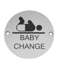 Baby Change Pictogram Sign (75mm Diameter), Satin Aluminium