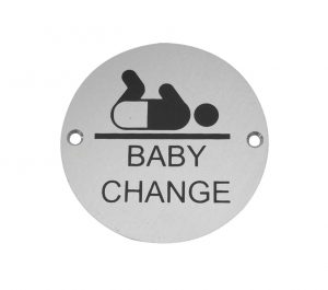 Baby Change Pictogram Sign (75mm Diameter), Satin Aluminium