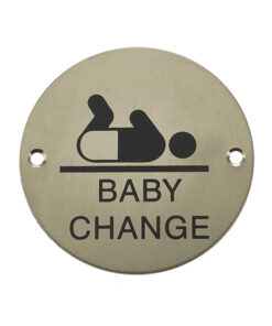Baby Change Pictogram Sign (75mm Diameter), Satin Stainless Steel