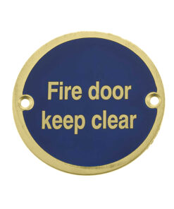Fire Door Keep Clear Sign (75mm Diameter), Polished Brass