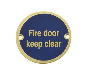 Fire Door Keep Clear Sign (75mm Diameter), Polished Brass