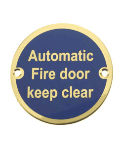 Automatic Fire Door Keep Clear (75mm Diameter), Polished Brass