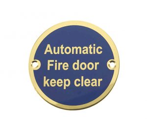 Automatic Fire Door Keep Clear (75mm Diameter), Polished Brass