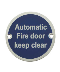Automatic Fire Door Keep Clear (75mm Diameter), Satin Aluminium