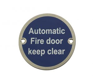 Automatic Fire Door Keep Clear (75mm Diameter), Satin Stainless Steel