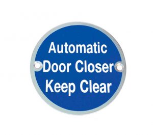 Automatic Door Closer Keep Clear (75mm Diameter), Satin Aluminium