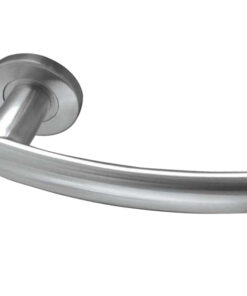 Luma Door Handles On Round Rose, Satin Stainless Steel (sold in pairs)