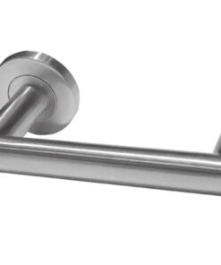 Carina Door Handles On Round Rose, Satin Stainless Steel (sold in pairs)