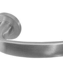 Nebula Door Handles On Round Rose, Satin Stainless Steel (sold in pairs)