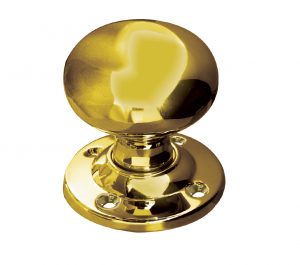 Contract Mushroom Mortice Door Knob (64mm Rose Diameter), Polished Brass (sold in pairs)