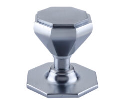Octagonal Centre Door Knob (70mm Diameter), Satin Chrome