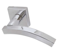 Paja Kubus Curved Door Handles On Square Rose, Polished Chrome (sold in pairs)