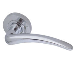Gull Door Handles On Round Rose, Polished Chrome (sold in pairs)