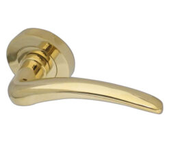 Gull Door Handles On Round Rose, PVD Stainless Brass (sold in pairs)