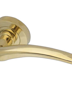 Gull Door Handles On Round Rose, PVD Stainless Brass (sold in pairs)