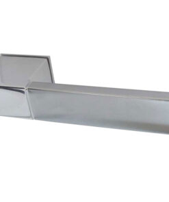 Reguitti Minimal Door Handles On Square Rose, Dual Finish Polished Chrome & Satin Chrome (sold in pairs)