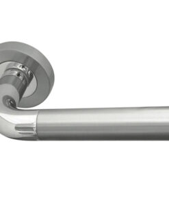 Door Handles On Round Rose, Dual Finish Polished Chrome & Satin Chrome (sold in pairs)