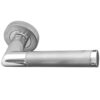 Mitred Door Handles On Round Rose, Dual Finish Polished Chrome & Satin Chrome  (sold in pairs)