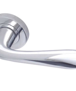 Reguitti Classic Door Handles On Round Rose, Polished Chrome (sold in pairs)