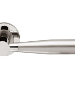 Alexander Door Handles On Round Rose, Dual Finish Polished Chrome & Satin Nickel (sold in pairs)