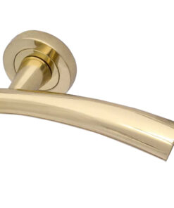 Paja Garda Door Handles On Round Rose, Polished Brass  (sold in pairs)