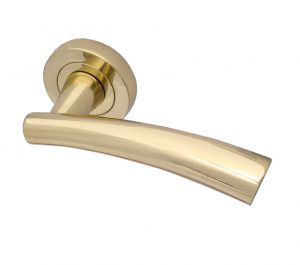 Paja Garda Door Handles On Round Rose, Polished Brass  (sold in pairs)