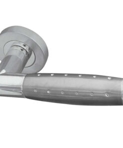 Aerodeck Door Handles On Round Rose, Dual Finish Polished Chrome & Satin Chrome  (sold in pairs)