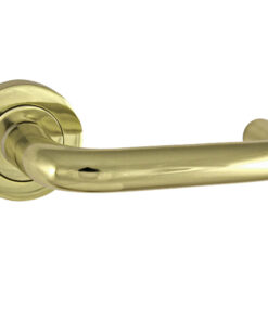 Thame Door Handles On Round Rose, Polished Brass  (sold in pairs)