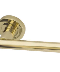 Petra Door Handles On Round Rose, PVD Stainless Brass (sold in pairs)