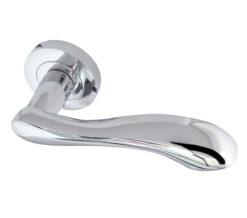 Gamma Door Handles On Round Rose, Polished Chrome (sold in pairs)