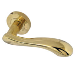 Gamma Door Handles On Round Rose - PVD Stainless Brass (sold in pairs)