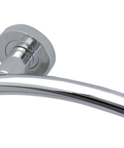 Curve Door Handles On Round Rose, Polished Chrome  (sold in pairs)