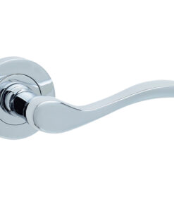 Turin Door Handles On Round Rose, Polished Chrome  (sold in pairs)
