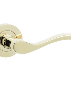 Turin Door Handles On Round Rose, PVD Stainless Brass(sold in pairs)