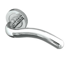 Paja Flow Door Handles On Round Rose, Polished Chrome  (sold in pairs)