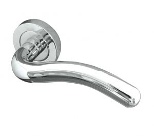 Paja Flow Door Handles On Round Rose, Polished Chrome  (sold in pairs)