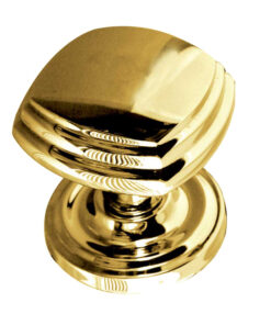 Tiered Square Mortice Door Knob On Round Rose, Polished Brass (sold in pairs)