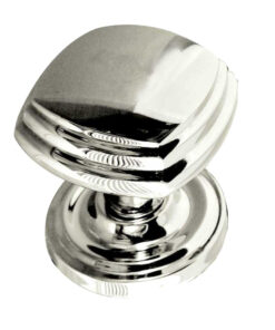 Tiered Square Mortice Door Knob On Round Rose, Polished Chrome (sold in pairs)
